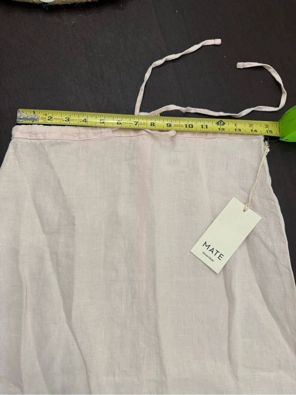Linen Drawstring Midi Skirt in Pale Pink - Picture 4 of 4
